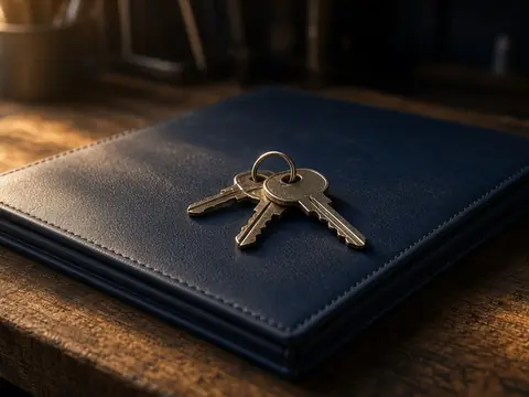 AI image of house keys with a blank tag on a folder